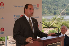 After being introduced as the chief executive officer<br>of the Island Sports Center, Vic Gregovits<br>communicates his vision for the Center.